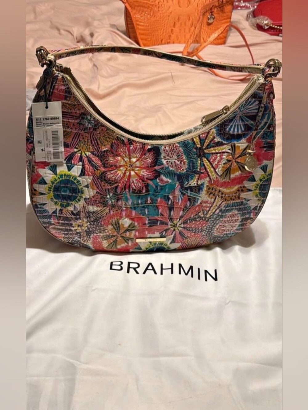 Brahmin Floral-Print Shoulder Bag in Pink, Teal & Yellow